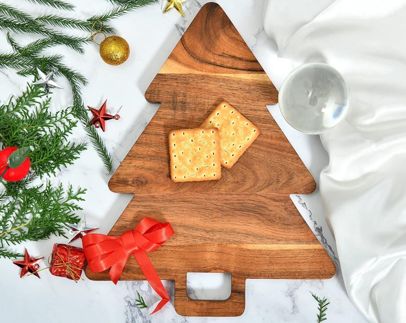 Affinity Decor Christmas Tree Shaped Wood Cutting Board for kitchen, Christmas Tree Wooden Serving Tray with Handle, Christmas Decoration Charcuterie Tree Boards 14"L x 11"W - Image 2